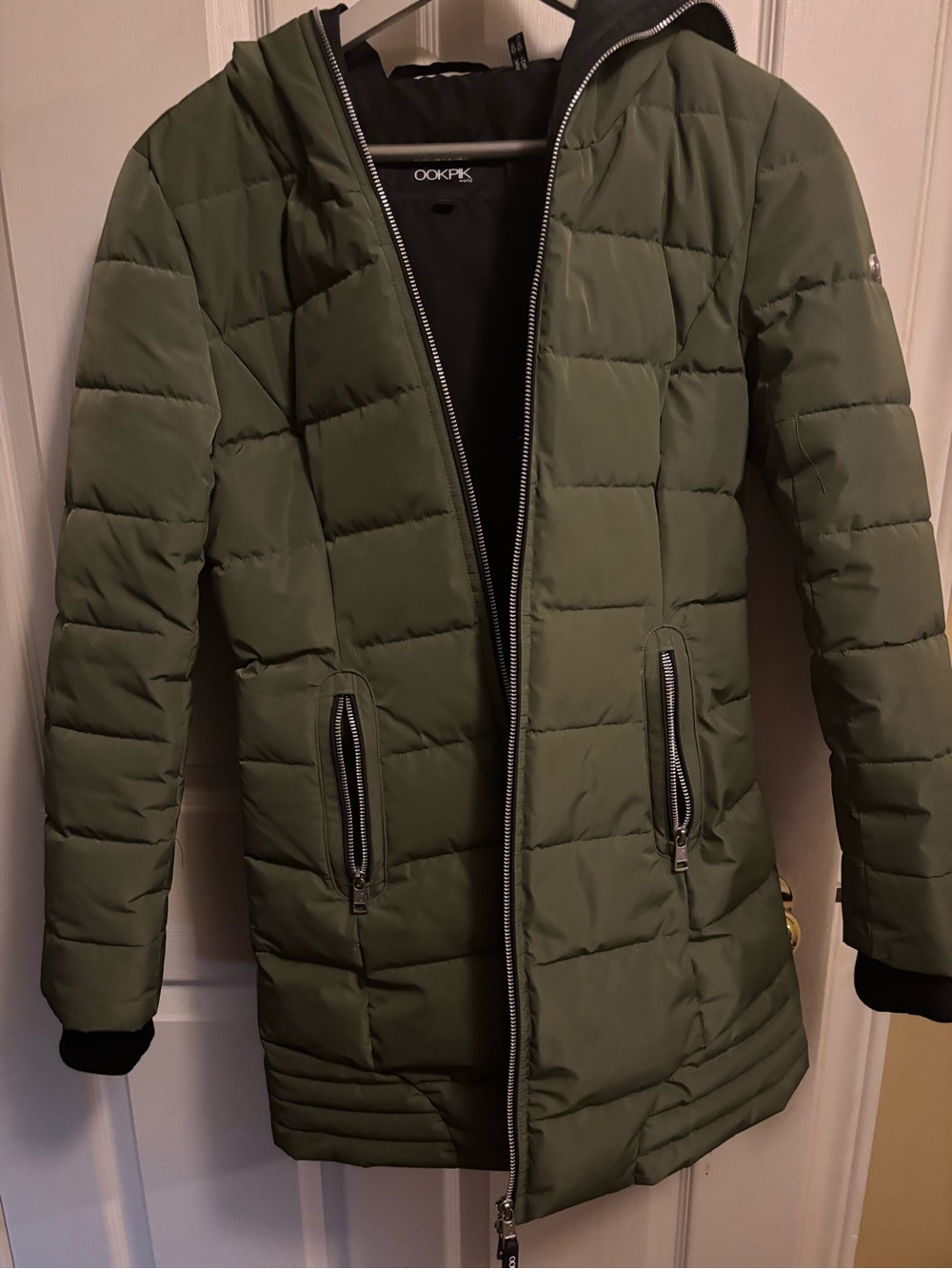 Olive Green Quilted Hooded Puffer Coat
